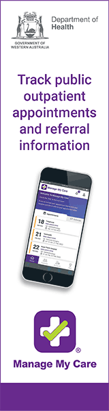 Manage My Care website banner (160 x 600): Track public outpatient appointments and referral information