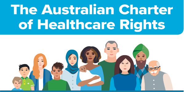 The Australian Charter of Healthcare Rights graphic with people from various ages, genders and cultural backgrounds