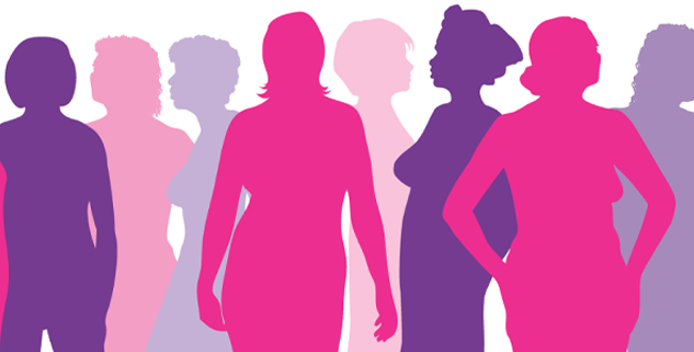 Silhouettes of 8 women standing together