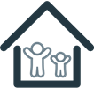 Icon of a parent and child in a house