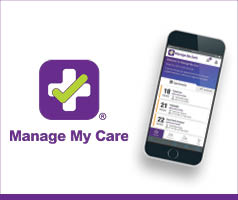 Manage My Care logo and a mobile phone displaying the app